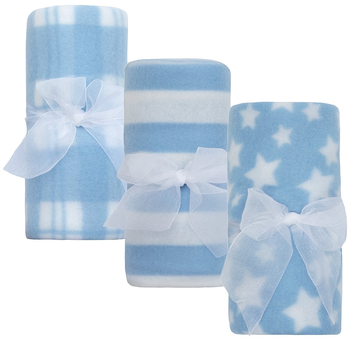 QT Newborn Baby Boys and Girls Fleece Comforter 3-Pack Multi-Purpose Blankets75cm x 75cm3-pack Blue