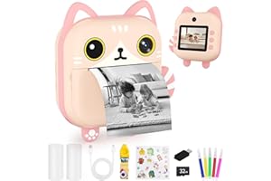 Makolle Instant Print Camera for Kids,Christmas Birthday Gifts for Girls Age 3-12,HD Digital Video Cameras for Toddler, Portable Toy for 3 4 5 6 7 8 9 10 Year Old Girls with 32GB SD Card-Pink