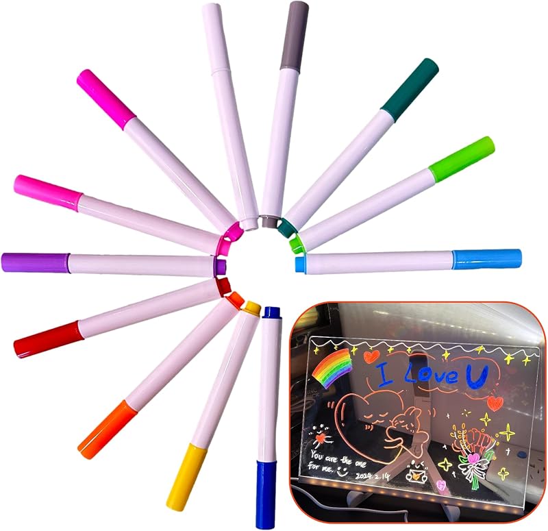 Furrbudie 12pcs Neon Light Board Pens Colored Markers for Glow Art Pad