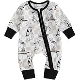 Thilsidee Newborn Baby Boy Girl Easter Rabbit Jumpsuit Long Sleeve Oblique Zipper Romper Bunny One Piece Overall Outfit