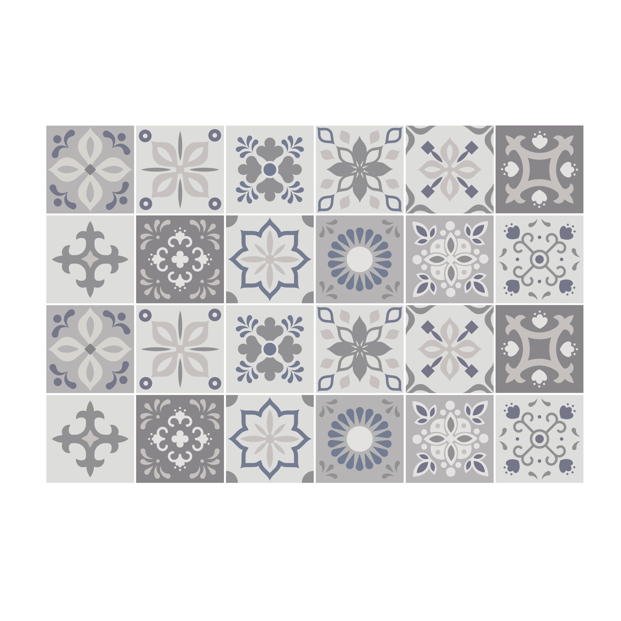 WALPLUS Tile Transfers for Kitchen 15x15cm(6") Stick on Tiles Walls Self Adhesive Removable Sticky Back Palace Light Grey Moroccan Tile Stickers 24 PCS