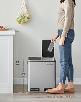 SONGMICS Dual Rubbish Bin 2-Compartment Pedal Bin with Lids 15 L Bags view 8