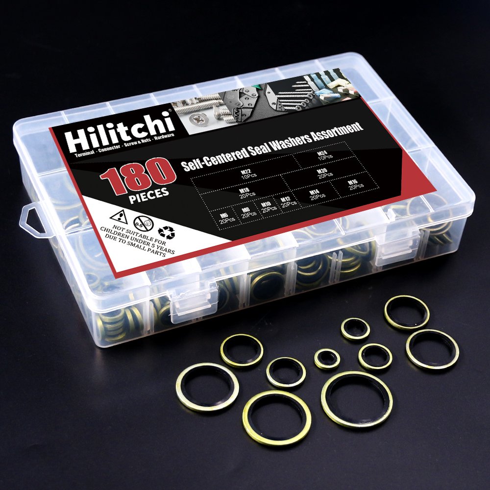 Hilitchi 180Pcs Metric Dowty Bonded Seal Oil Washer Assortment Kit