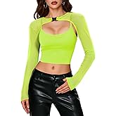 Zando Mesh Crop Tops for Women - Sexy Rave Outfits for Women Beloro Shurg See Through Top Sheer Long Sleeve Arm Cover Up