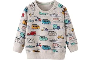 PURKARTT Toddler Boys Sweatshirts Kids Cotton Long Sleeve Crewneck Pullover Cartoon Print Shirts 2-7T