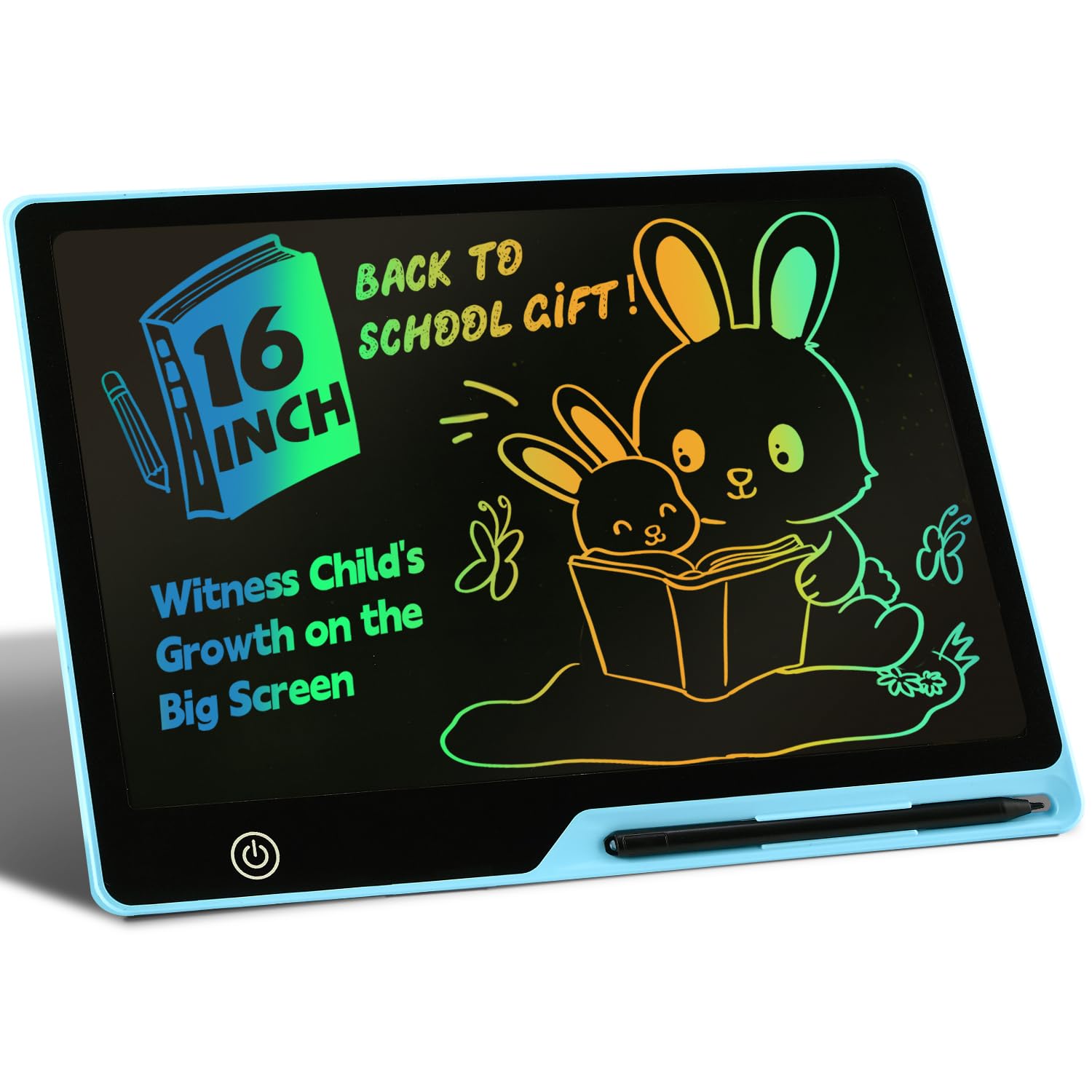 Kinayue LCD Writing Tablet for Kids, Rechargeable 16 Inch Doodle Board,Easter Basket Stuffers,Preschool Learning Toys Christmas Birthday Gift 3 4 5 6 7 Year Old Girls Boys (Blue, 16 Inch)