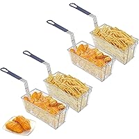 Deep Fryer Basket, 4Pcs Commercial Non-Slip Handle Heavy Duty Nickel Plated Iron Construction Chip Basket,13" x 6" x 6", Rest