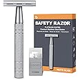 Double Edge Safety Razor, Single Blade Razors for Men and Women, with 10 Double Edge Blades, Reusable One Blade Metal Razor, Zero Waste, Eco-friendly Shaving, Matte Silver
