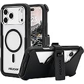 Pelican Voyager iPhone 17 Pro Max Case [Compatible with MagSafe] Rugged Phone Case, 24ft Military-Grade Drop Protection - Heavy Duty Cover w/Belt Clip Holster for iPhone 17 Pro Max - Black/Clear