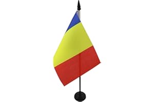 AZ FLAG - Romania Table Flag 15x10 Cm - Romanian Office Flag 100% Polyester 4'' x 6'' - Mini Desk Flag with 25 Cm Pole and Bl