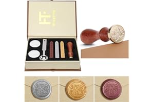 Mingting Wax Seal Stamp Kit,Mingting Classical Old-Fashioned Antique Wax Stamp Seal Kit Initial Letters Alphabet Set Gift Box with Vintage Wooden Handle and Brass Color Head(K)