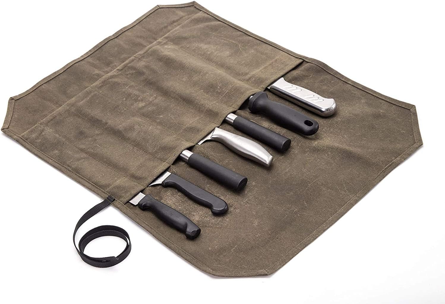 Waxed Canvas Knife Roll Bag with 6 Slots for Knives and Cutlery Amazon
