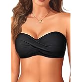 Bandeau Bikini Tops for Women - Strapless Swim Top Only Twist Front Bathing Suit Tops
