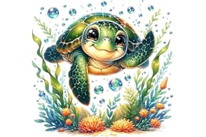 HOIYLDS Cute Turtle Diamond Painting Kits for Adults - Diamond Art Kits for Adults Beginner, DIY Full Drill Diamond Dots Paintings with Diamonds 5D Gem Art and Crafts Home Wall Decor 14x14inch