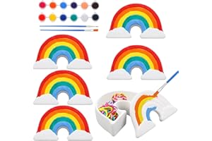 Ninehaoou 6 Sets Paint Your Own Rainbow Box Kids Painting Kit DIY Ceramic Crafts for Kids with Painting Kits Ready to Paint Ceramics Crafts Unpainted Ceramic Crafts Classroom Supplies DIY Crafts