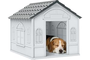 PawHut 26" Plastic Dog House Crate for Small Medium Dogs, Waterproof Dog Kennel with Air Vents, Outdoor Pet Shelter, Grey