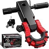 AUTMATCH Shackle Hitch Receiver 2" with 3/4" Mega D Ring Shackle and 5/8" Trailer Hitch Lock Pin, 68,000 Lbs Break Strength Heavy Duty Receiver Towing Kit for Off-Road Vehicle Recovery, Black & Red