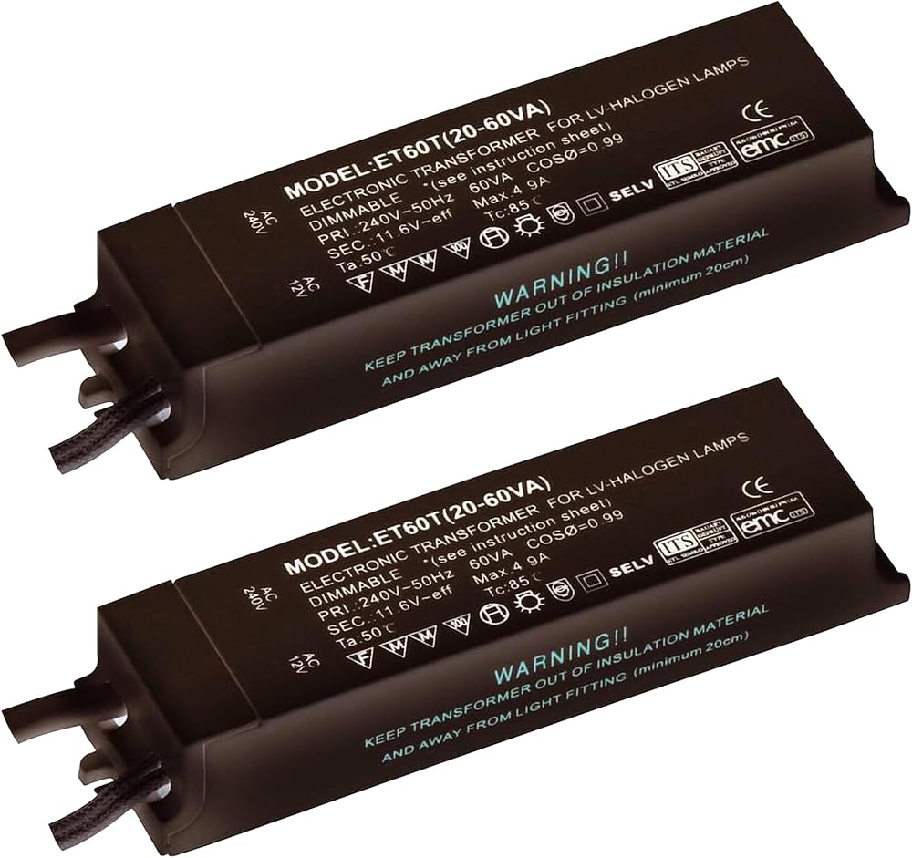 National Lighting Black 12V 60W Electronic Dimmable Transformer Pack of 2