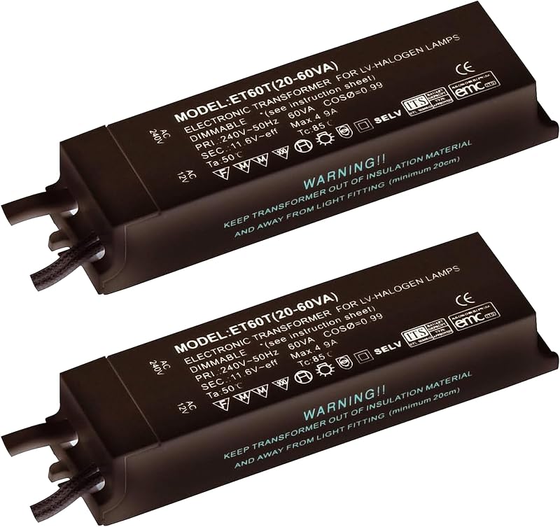 National Lighting Black 12V 60W Electronic Dimmable Transformer Pack of 2