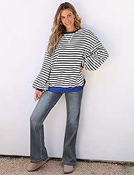 UEU Women Oversized Striped Color Block Sweatshirt