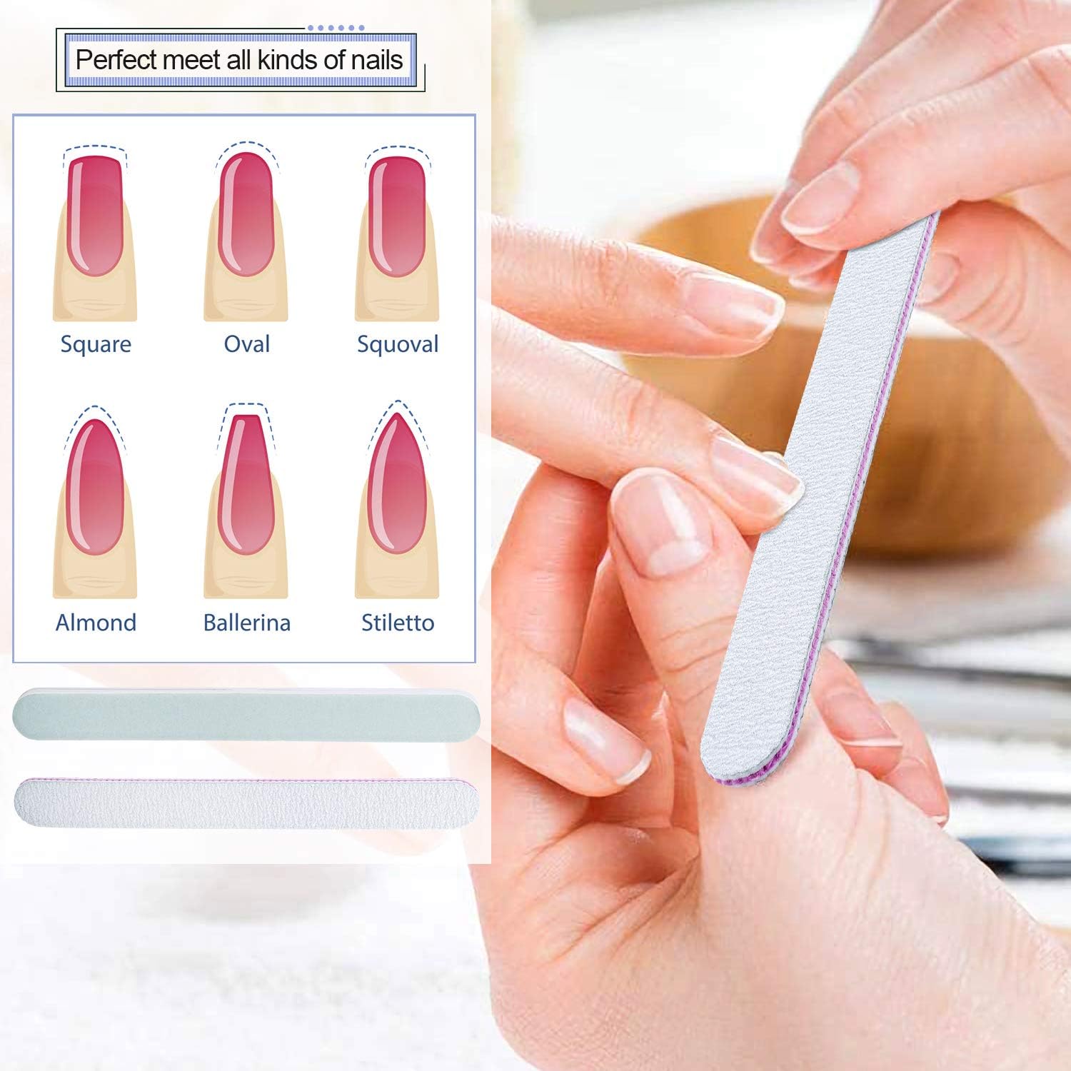 300 Pcs Super thin Foil Nail Wraps Remover, Nail Polish Remover Foil Wrap with Cuticle Pusher, Aluminium Nail Polish Remover, Nail file & Nail Buffer Block, shellac removal kit-NO Acetone(Slivery) - Image 4