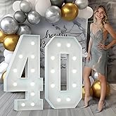 Marquee Numbers 4 Feet Tall: Large 40th Birthday Decorations for Her Him 4FT Light Up Numbers White Anniversary Party Decor Big Backdrop Foam Cardboard Number 40