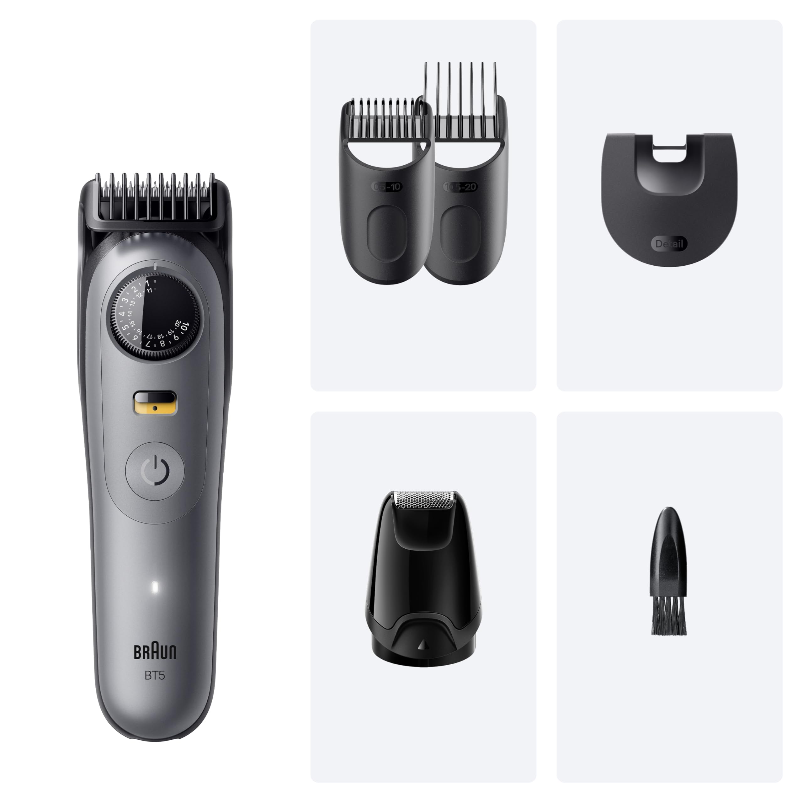 Braun Barttrimmer Series 5, Elektrischer Bartschneider Herren mit 5 Zubehörteile, Ultrascharfe Klinge, 120 Min Akkulaufzeit, Kabelloser Bartrasierer, 40 Längen, Wasserdicht, BT5525, Grau 7