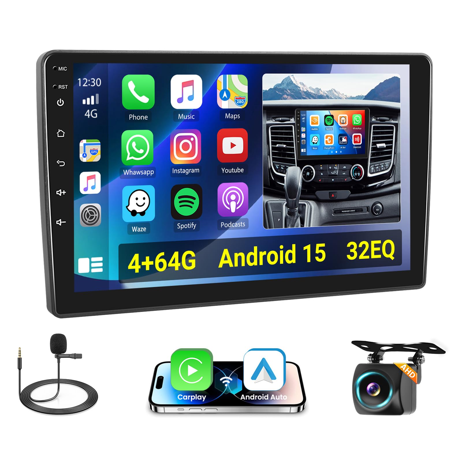 Photo 1 of 4+64G Realdio Car Radio for Ford Transit 350 Cargo Vans 2018-2024 with Wireless CarPlay Android Auto, 10.1 Inch Android Touchscreen Stereo for Ford T350 with Bluetooth 5.0, FM/RDS, 32EQ, GPS, WiFi, UI