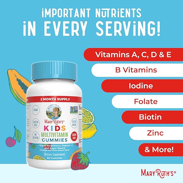 MARYRUTH ORGANICS KIDS VITAMINS | MULTI | SUGAR FREE | 2 MONTH SUPPLY | KIDS MULTIVITAMIN GUMMIES FOR AGES 2+ | MULTIVITAMIN FOR KIDS | VITAMINS FOR KIDS | VEGAN | ONLY 1 GUMMY A DAY | 60 COUNT |