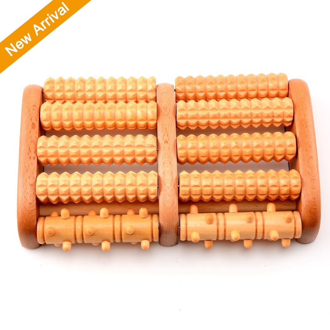 Hangrui Rodillo de madera masajeador para pies; rodillo doble de madera de