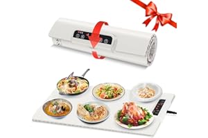 LOQOMI Warming Mat for Food - Full Surface Heating Food Warmer Mat with 3 Temperature Settings, Rollable & Portable, Auto Shut-Off - Electric Warming Tray for Gatherings,Parties,Everyday Use
