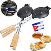 2 Uds Disquera de Pan Cubano Redondo | Set of 2 Cast Iron Cuban Sandwich Presses &ndash; Traditional Discos Voladores Maker &ndash; 15&rdquo; with Wooden Handles