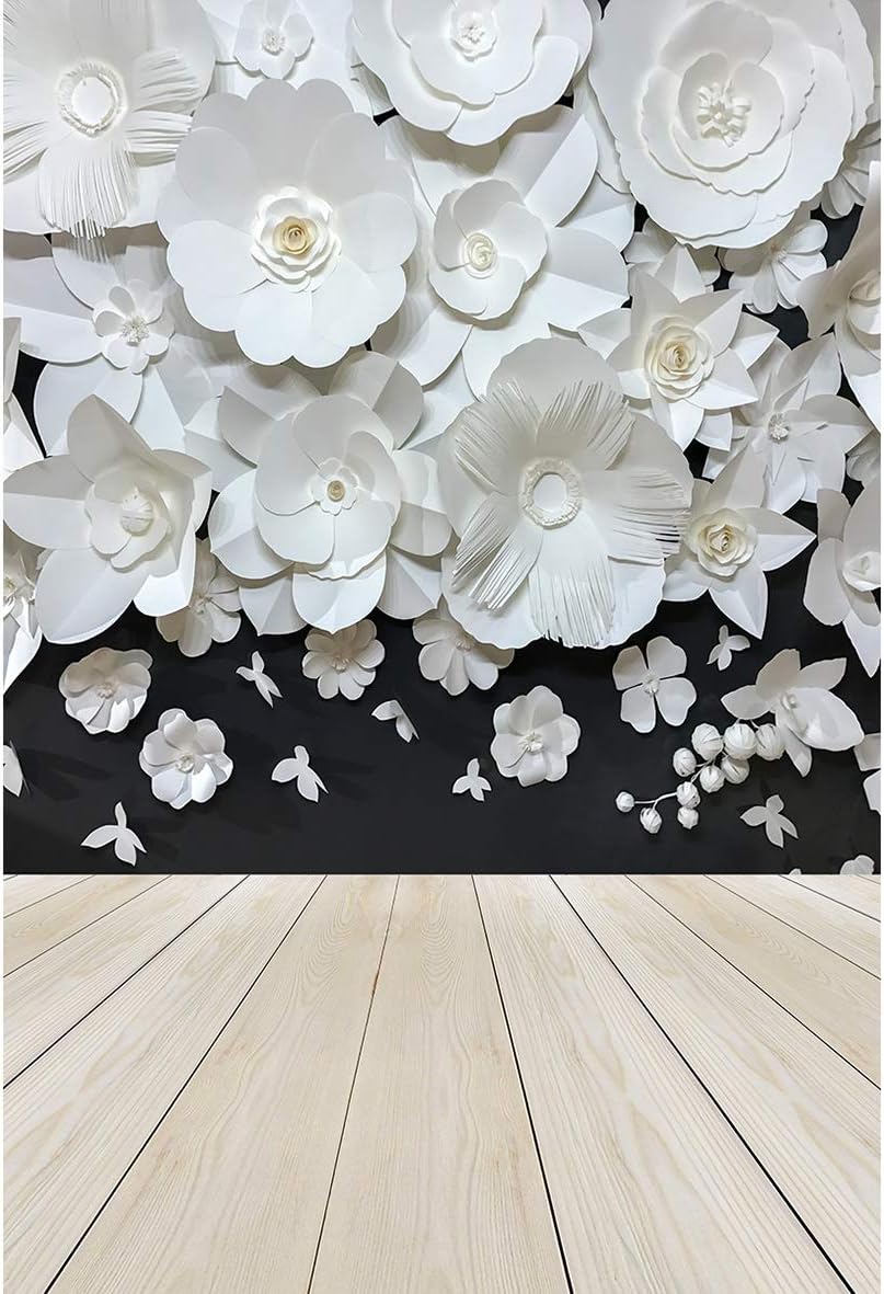 wall backgrounds for party on Photography Backdrop5x7 Hazy White Flowers Black Wall Photo Background For Wedding Reception Party Wooden Floor Photo