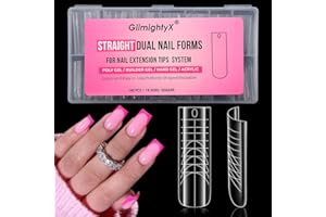 Straight Polygel Nail Forms Square,GlimightyX Flat Surface Dual Forms Nail Molds Reusable with French Guidelines for Polygel Builder Gel Acrylic Nail Extension,14 Sizes 140Pcs