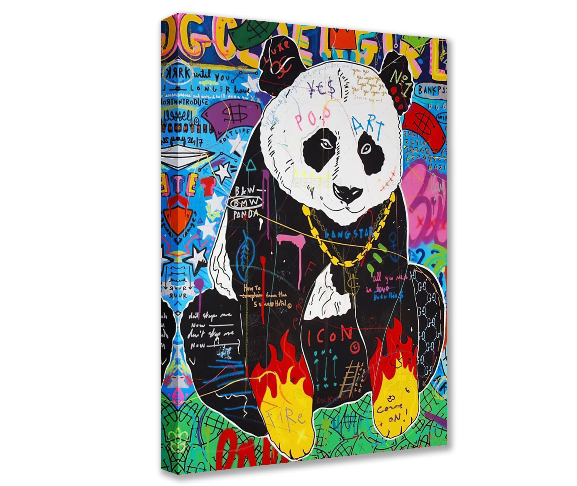Graffiti Panda Canvas Wall Art Decor for Living Room Bedroom Office Street Pop Art Paintings 1 Piece Colorful Pictures Modern Artwork House Decoration Framed Easy to Hang Gift 16x24 inch