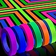 Whaline 6 Colors Neon Gaffer Cloth Tape Fluorescent Rainbow Color UV Blacklight Glow in The Dark Tape Neon Duct Reflective Tape for UV Party Theatres Staged Dark Areas(0.6 inch x 60 feet)