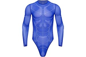 Vxuxlje Men's Long Sleeve Bodysuit Thong Underwear Wrestling Singlet Fitness Undershirt One Piece Romper