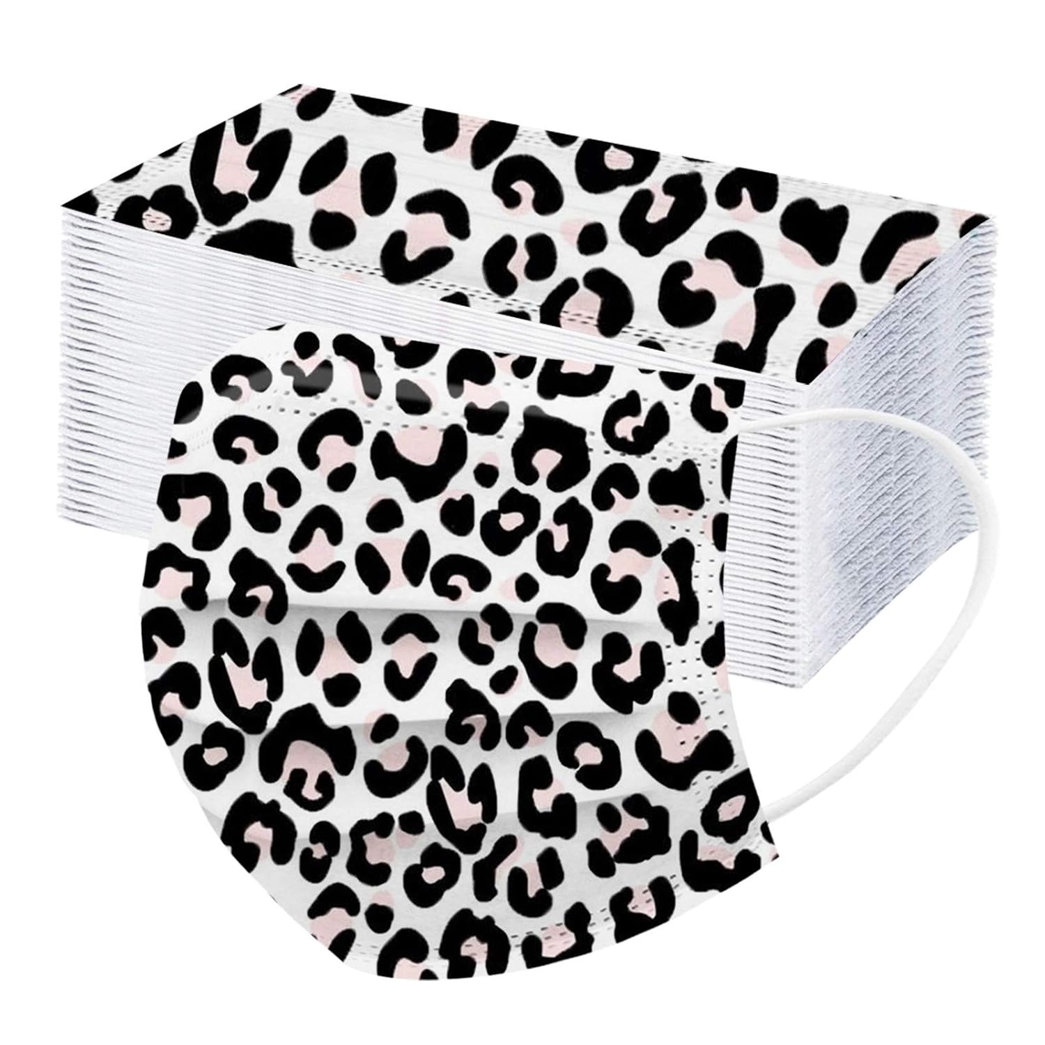 50PC Leopard Disposable Face Mask with Designs for Adults Women Men