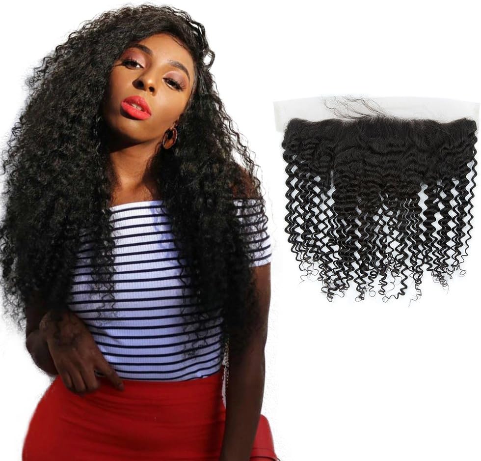 Black Curly Hair Extensions, Malaika 9A Curly Unprocessed Virgin Human Hair Extensions With 13X4 Lace Frontal Baby Hair Human Hair Extensions -16inch