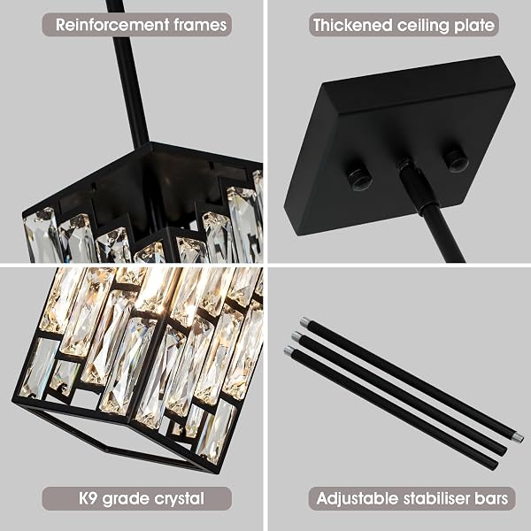 BESYTAL CRYSTAL PENDANT LIGHTS KITCHEN ISLAND 2 PACK, MODERN BLACK CHANDELIER HEIGHT ADJUSTABLE, HANGING LIGHTS FOR KITCHEN ISLAND DINING ROOM BEDROOM