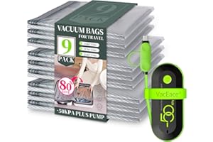 Vacbird 9 Pack Travel Vacuum Storage Bags with USB Electric Pump, Carry-on Size Space Saver Bags for Clothes and Clothing Travel，Compression Packing for Luggage and Suitcase