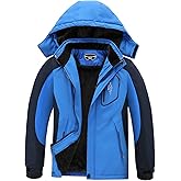 OHSNMAKSL Boy's Waterproof Ski Jacket Warm Winter Snow Coat Kids Fleece Snowboarding Jackets Thick Hooded Windproof Coats