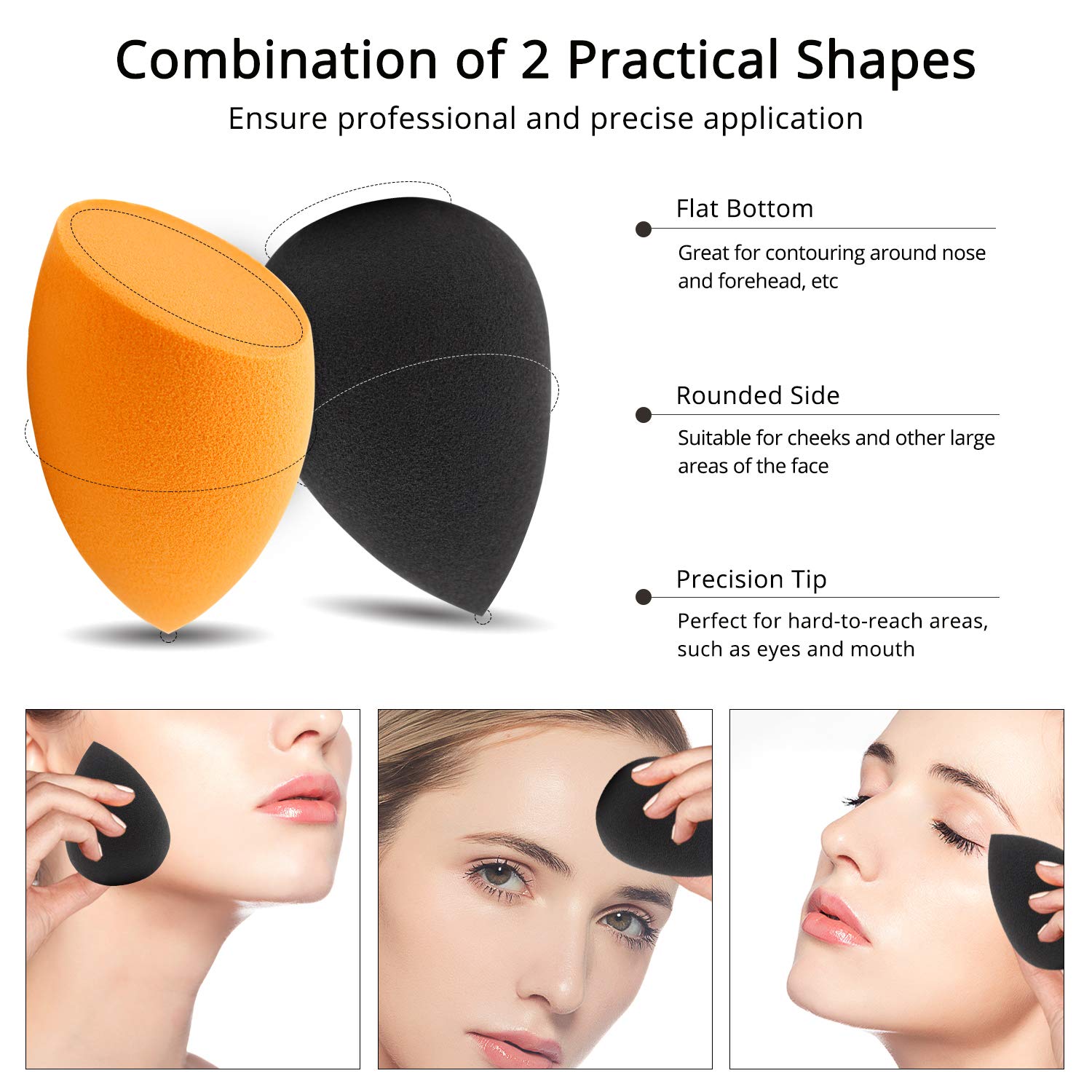 BEAKEY Makeup Sponge, 10 Pcs Latex-free and Vegan Makeup Blender Beauty Sponge, Flawless for Cream, Liquid Foundation & Powder Application (Orange & Black) : Beauty