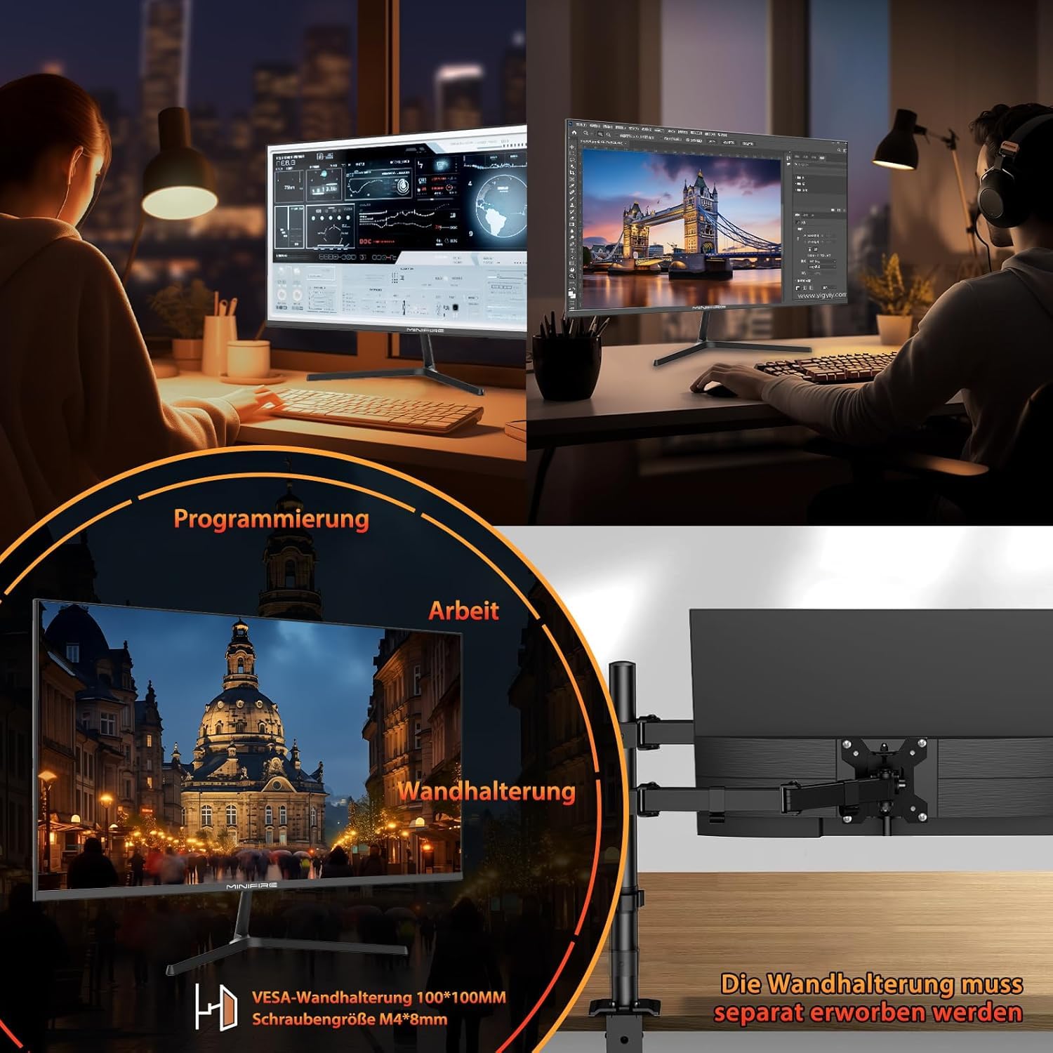 Minifire 27 Zoll Monitor WQHD(2560x1440), IPS, 1ms, FreeSync, 100% sRGB, 75Hz, ltradünner Rahmen, HDMI DP, USB-C Ports, 2 Jahre Garantie -Schwarz 8