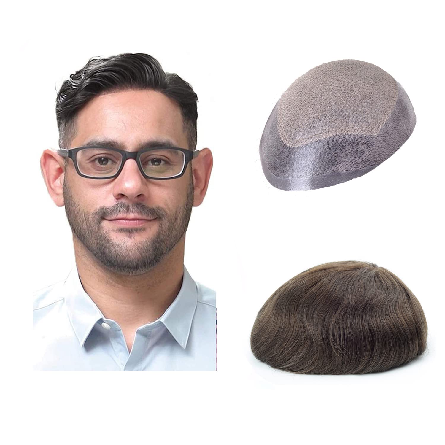 Lordhair Knotless Toupee for Men, Skin Flat Injected Human Hair System, Base Size 8x10 Inch Light Medium Density Front Contour A Shape Mens Hairpiece — image 1