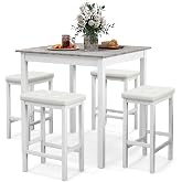 GIANTEX Dining Table Set for 4, Counter Height Dining Set with 4 Bar Stools, Space-Saving Kitchen Table Chairs Set for Small Place, Dinette, Breakfast Nook (White)