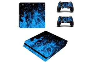 UUShop Vinyl Skin Sticker Decal Cover for Sony PlayStation 4 Slim PS4 Console Blue Ice Flame Fire