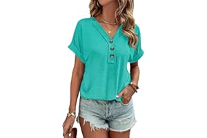 MIXSHE Women Summer Tops Spring Fashion Button Down Shirts Short Sleeve Tshirts Casual T Shirts V Neck Clothes