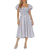 R.Vivimos Womens Summer Floral Print Puff Sleeves Vintage Ruffles Midi Dress