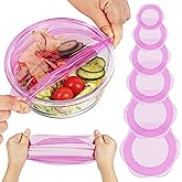 Silicone Stretch Lids for Food Storage in Fridge, Reusable Elastic Bowl Covers for Cup, Cans, Jars, Round & Rectangle Container, Food Grade Silicone Microwave Food Cover, Purple, 6PCS